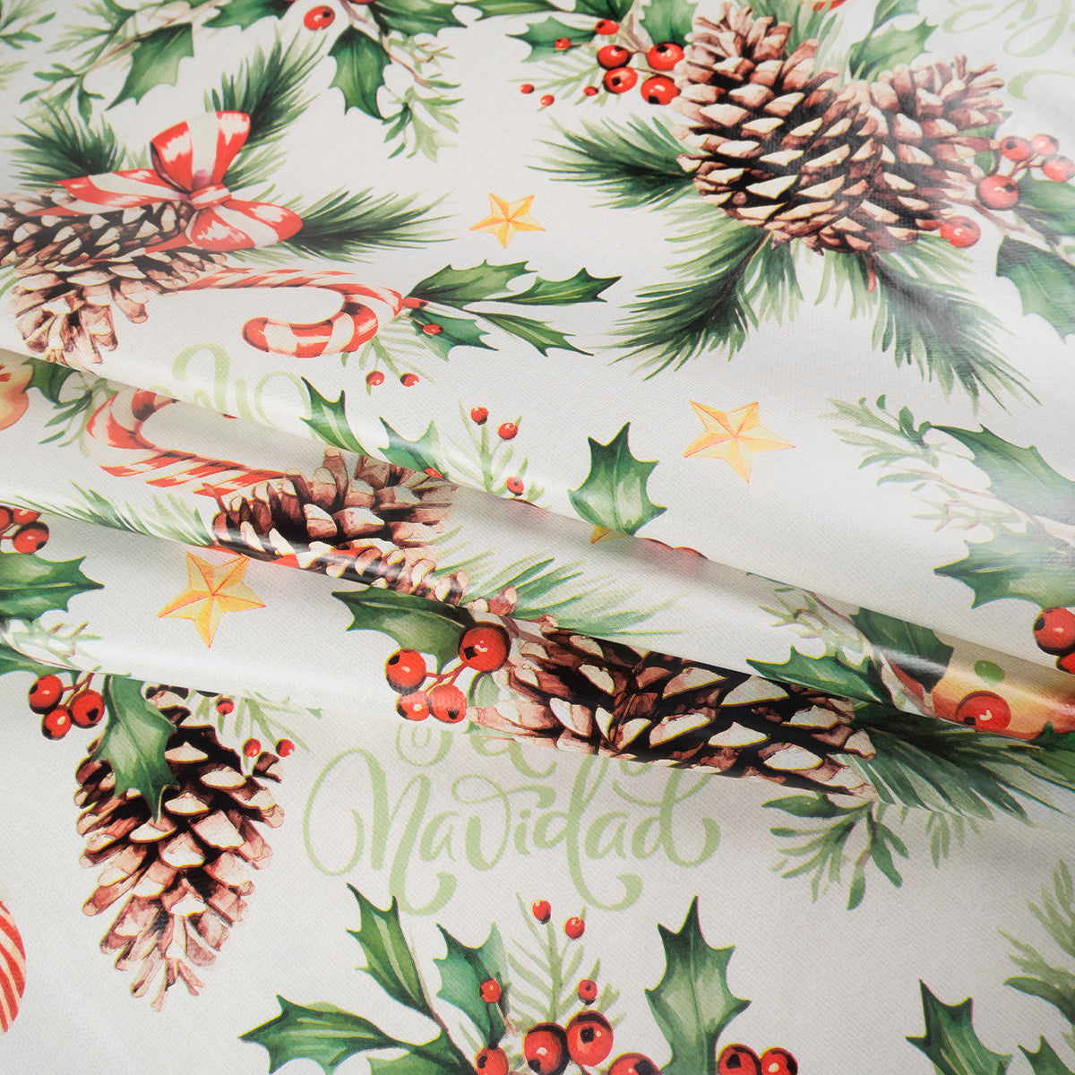 PVC DOBLE NAVIDAD BLANCO BRILLANTE PINO, MUÑECO Y BASTON