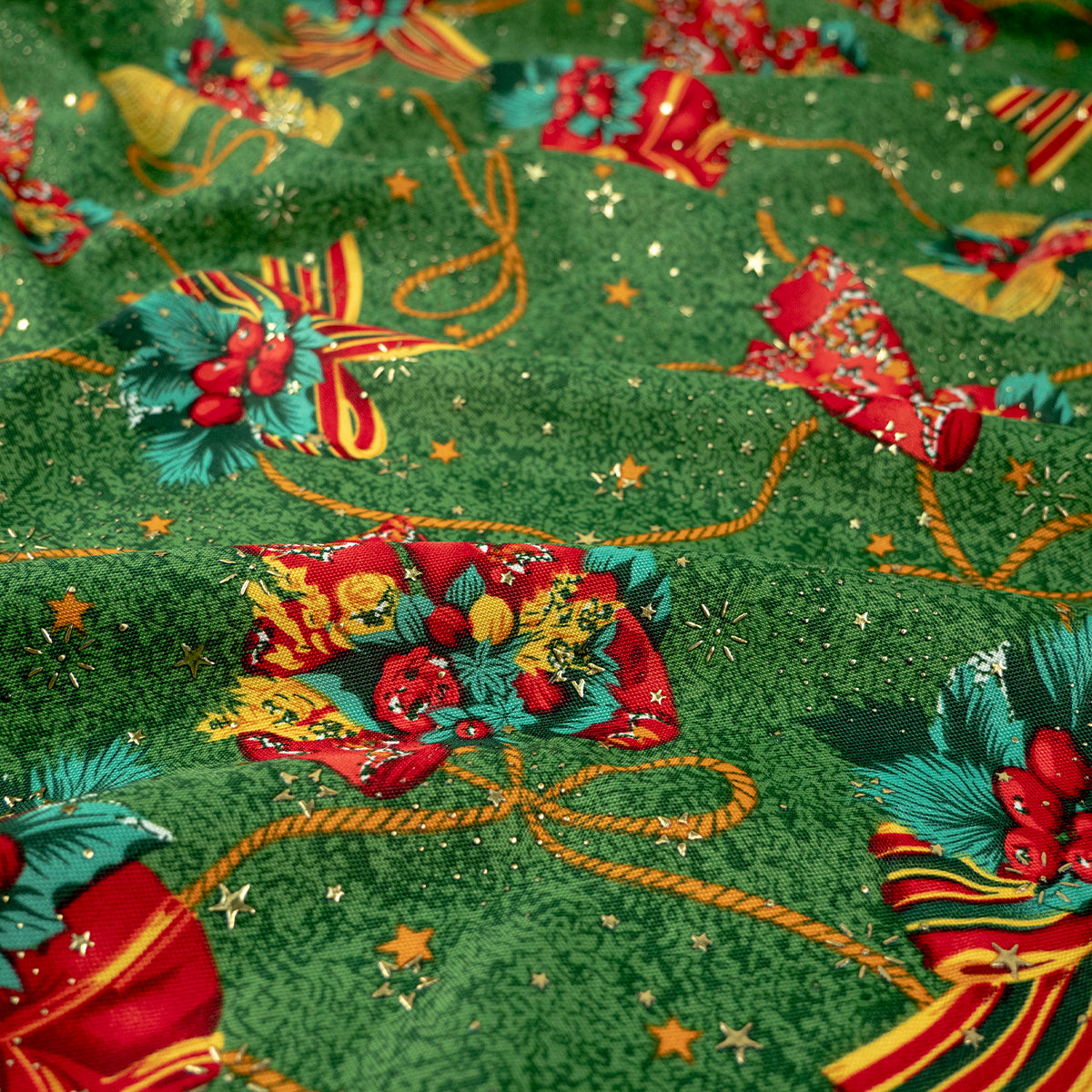 MANTELERIA NAVIDAD ESTRELLITAS VERDE VERDANT MOÑOS