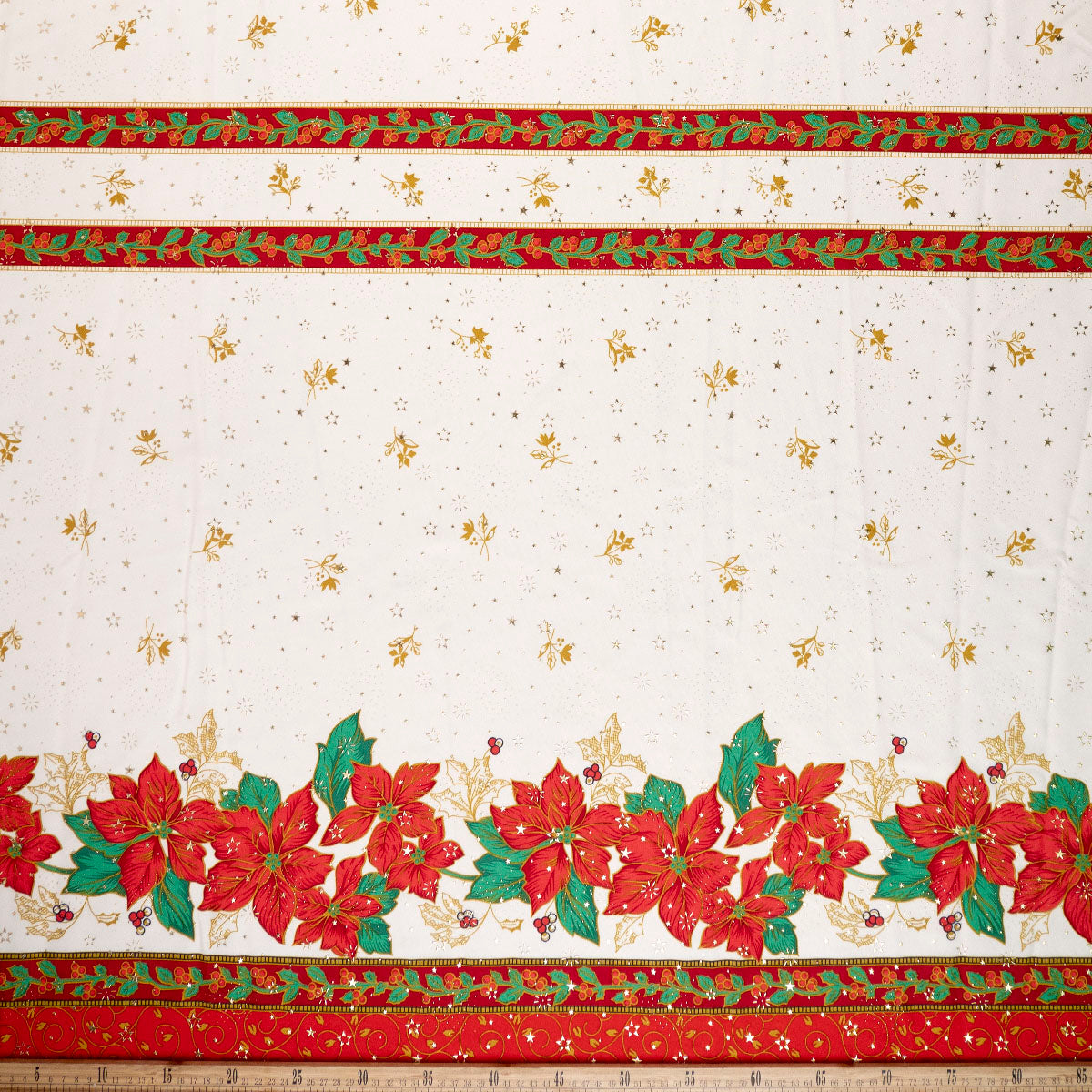 MANTELERIA NAVIDAD ESTRELLITAS VAINILLA CREMA GUARDAS DE POINSETTIA