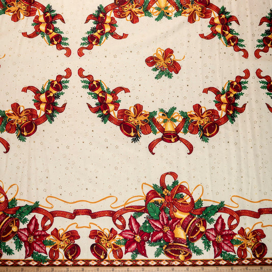 MANTELERIA NAVIDAD ESTRELLITAS VAINILLA CREMA GUARDAS DE POINSETTIA Y CAMPANAS