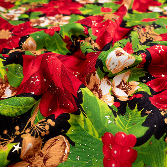 MANTELERIA NAVIDAD ESTRELLITAS NEGRO METEORITO POINSETTIA