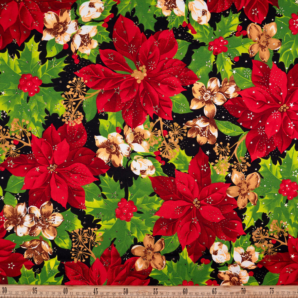 MANTELERIA NAVIDAD ESTRELLITAS NEGRO METEORITO POINSETTIA