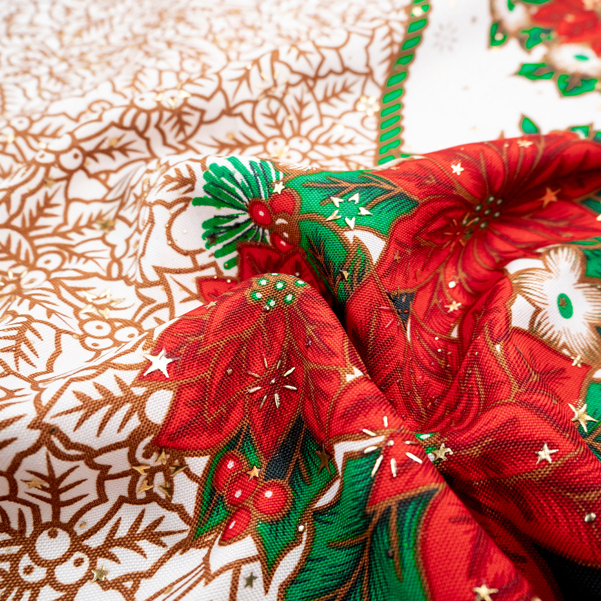 MANTELERIA NAVIDAD ESTRELLITAS ROJO CARMESI GUARDA POINSETTIA