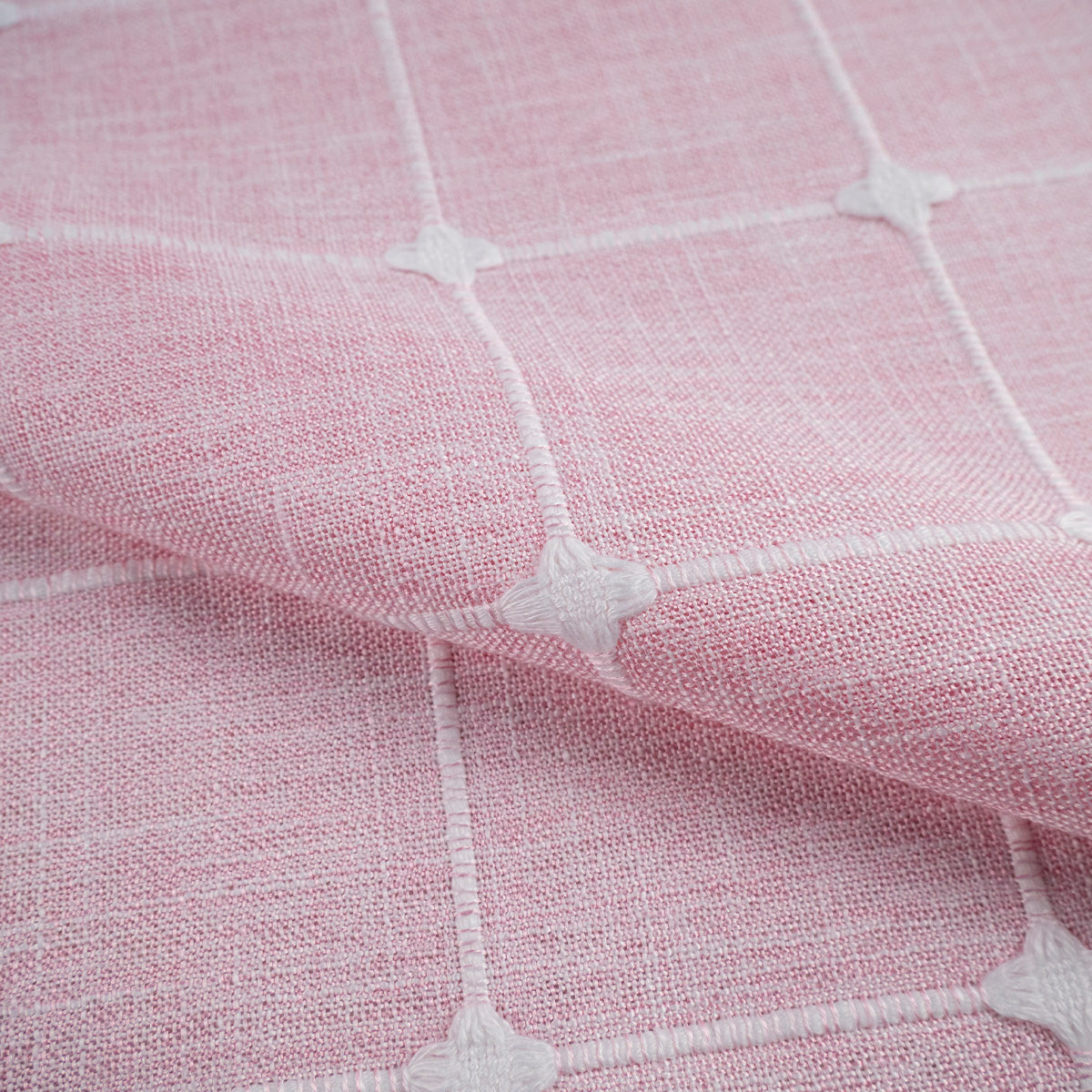 MANTELERIA LINO BORDADA ROSA ORQUIDEA CUADROS