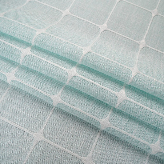 MANTELERIA LINO BORDADA VERDE AGUA YUCCA CUADROS