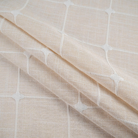 MANTELERIA LINO BORDADA BEIGE LANA CUADROS