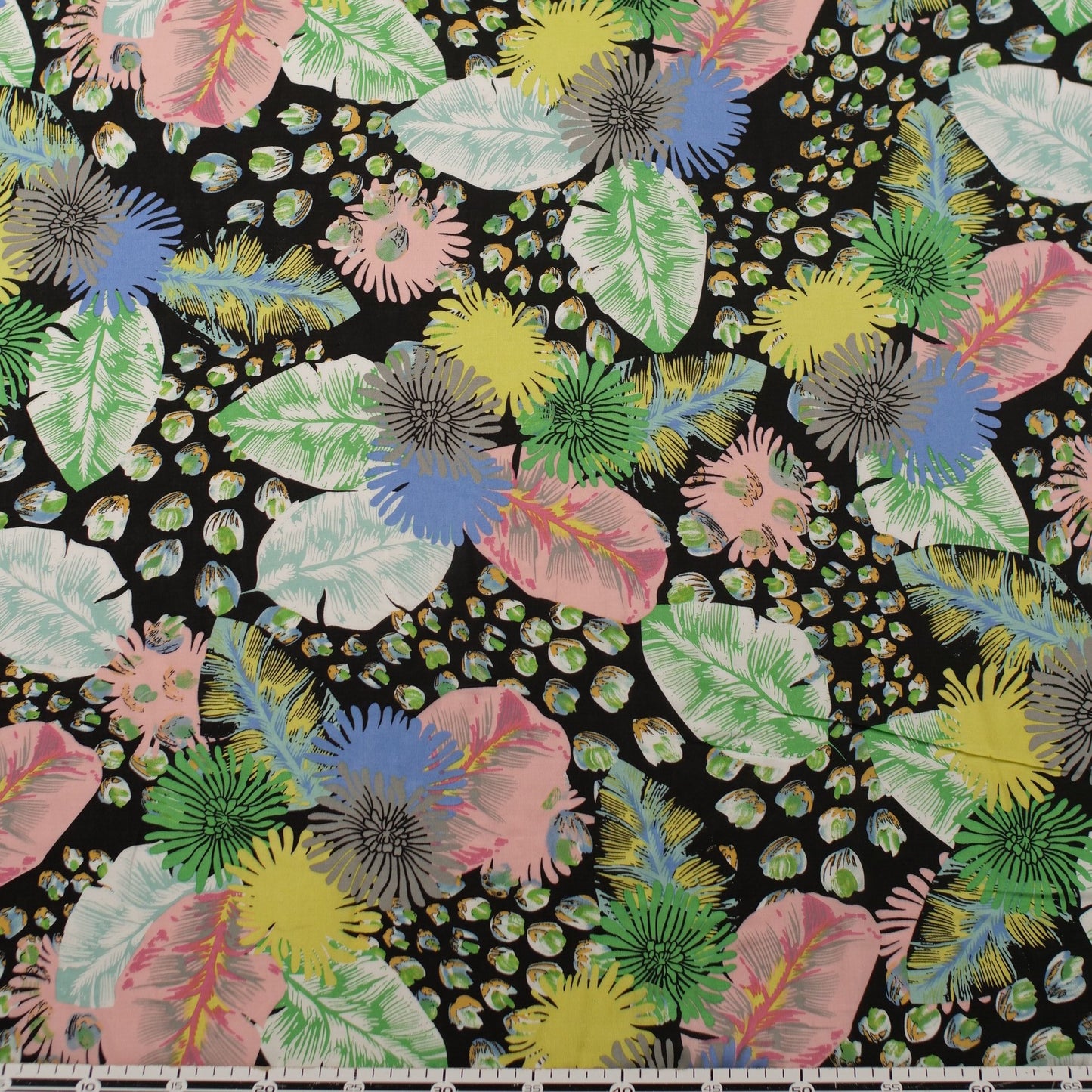 FIBRANA ESTAMPADA NEGRO METEORITO BOTANICO COLORIDO