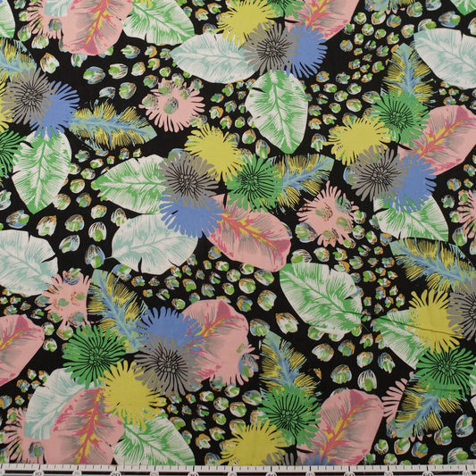 FIBRANA ESTAMPADA NEGRO METEORITO BOTANICO COLORIDO