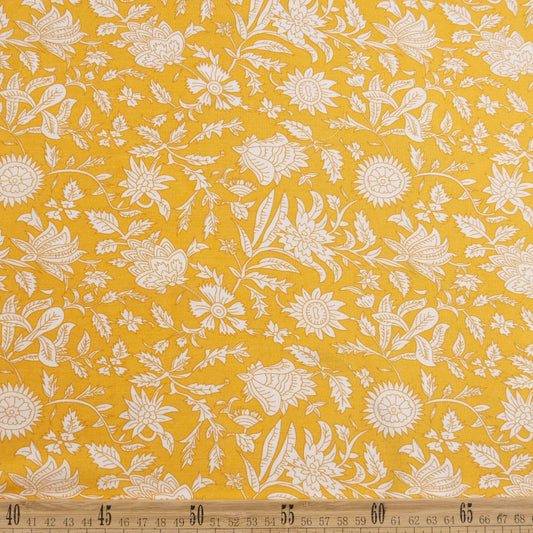 FIBRANA ESTAMPADA AMARILLO ACEITE CON FLORES BLANCAS