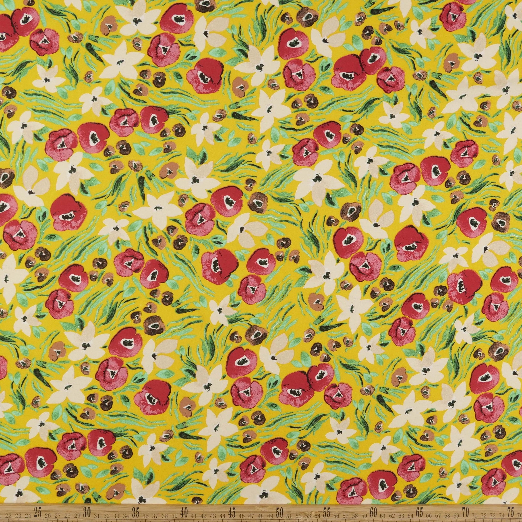 FIBRANA ESTAMPADA AMARILLO SPECTRA CON FLORES ROJAS