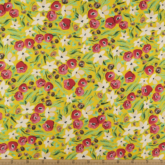 FIBRANA ESTAMPADA AMARILLO SPECTRA CON FLORES ROJAS