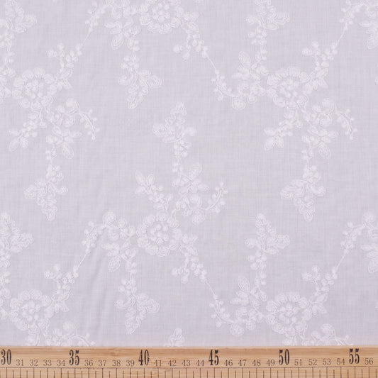 BRODERIE LOLA BLANCO BRILLANTE CON FLORES Y HOJAS