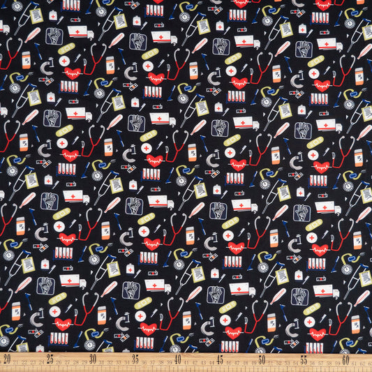 POPLIN TC ESTAMPADO NEGRO METEORITO ENFERMERIA