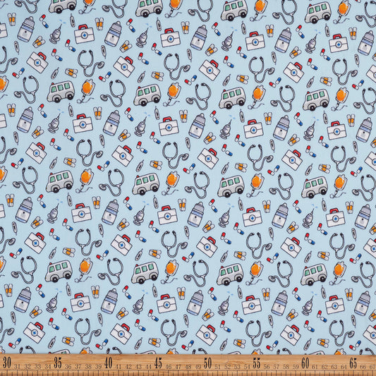 POPLIN TC ESTAMPADO AZUL VISTA INSTRUMENTOS MEDICOS