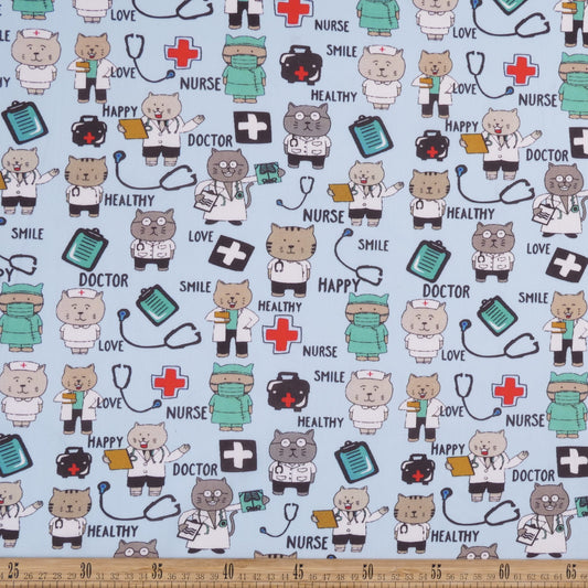 POPLIN TC ESTAMPADO AZUL VISTA GATOS MEDICOS