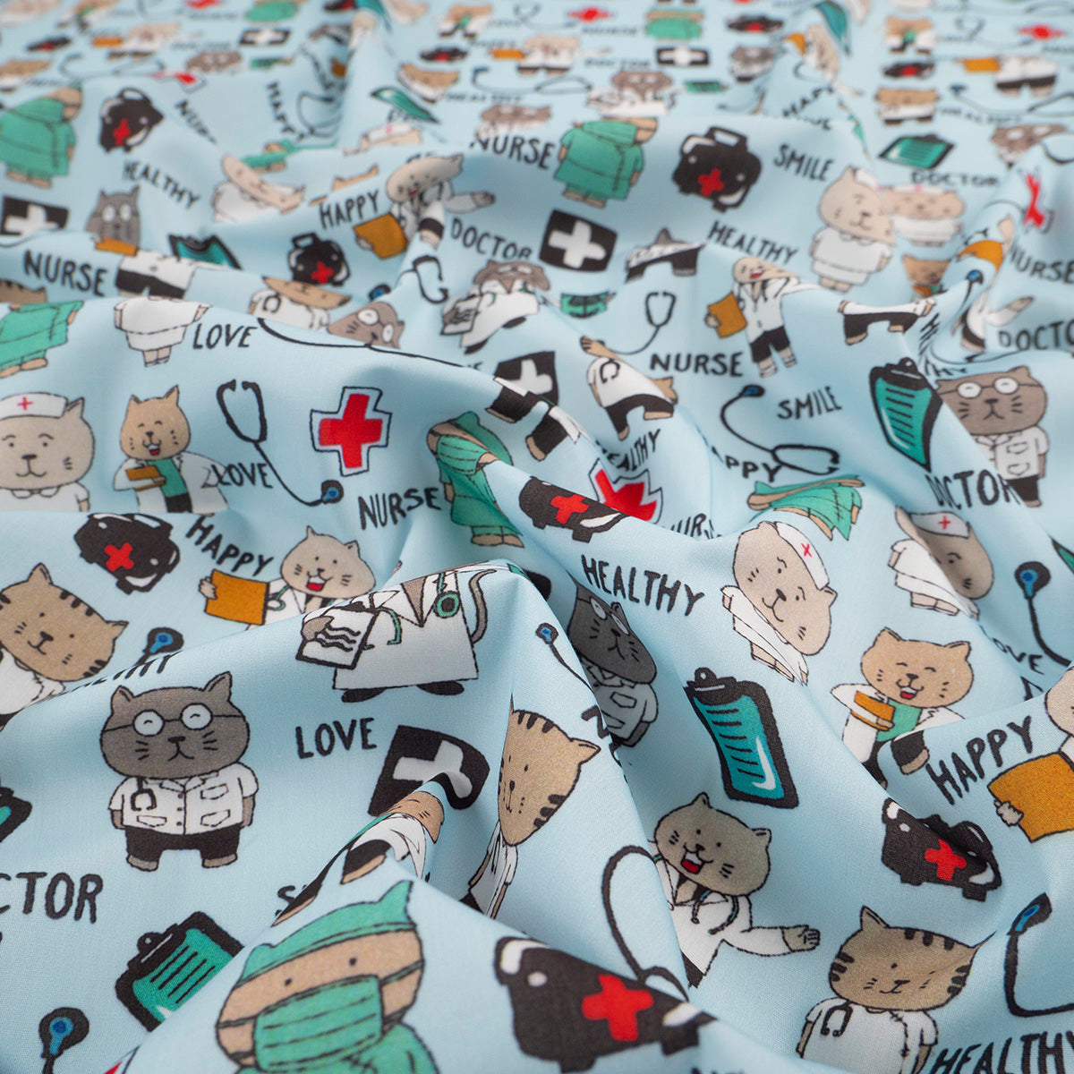 POPLIN TC ESTAMPADO AZUL VISTA GATOS MEDICOS