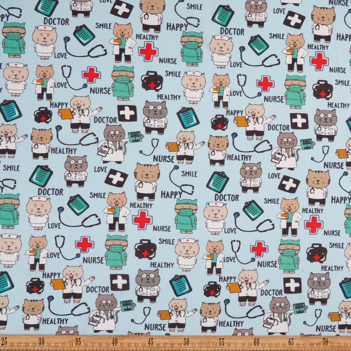POPLIN TC ESTAMPADO AZUL VISTA GATOS MEDICOS