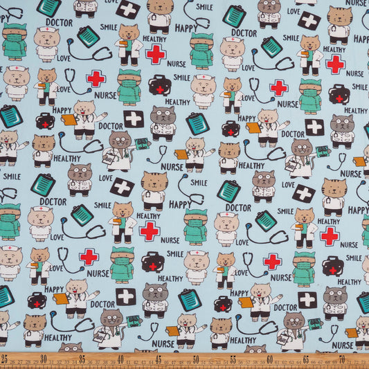 POPLIN TC ESTAMPADO AZUL VISTA GATOS MEDICOS