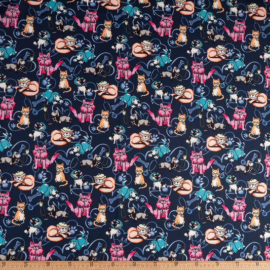 POPLIN TC ESTAMPADO AZUL ECLIPSE TOTAL GATOS COLORIDOS