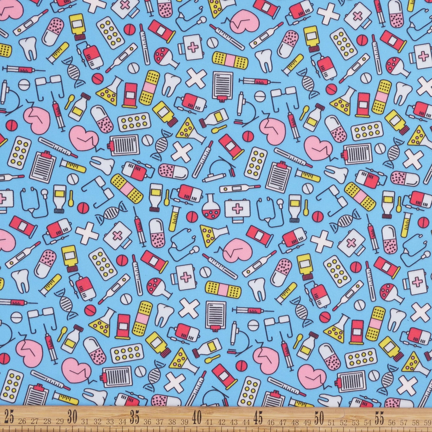 POPLIN TC ESTAMPADO TURQUESA CYAN INSTRUMENTOS MEDICOS