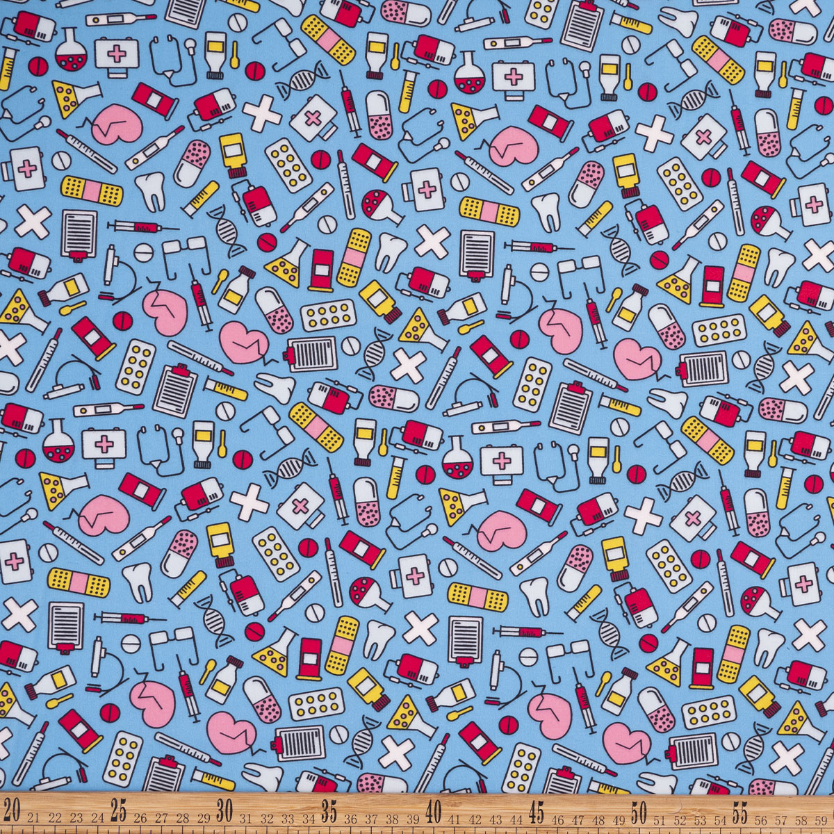 POPLIN TC ESTAMPADO TURQUESA CYAN INSTRUMENTOS MEDICOS