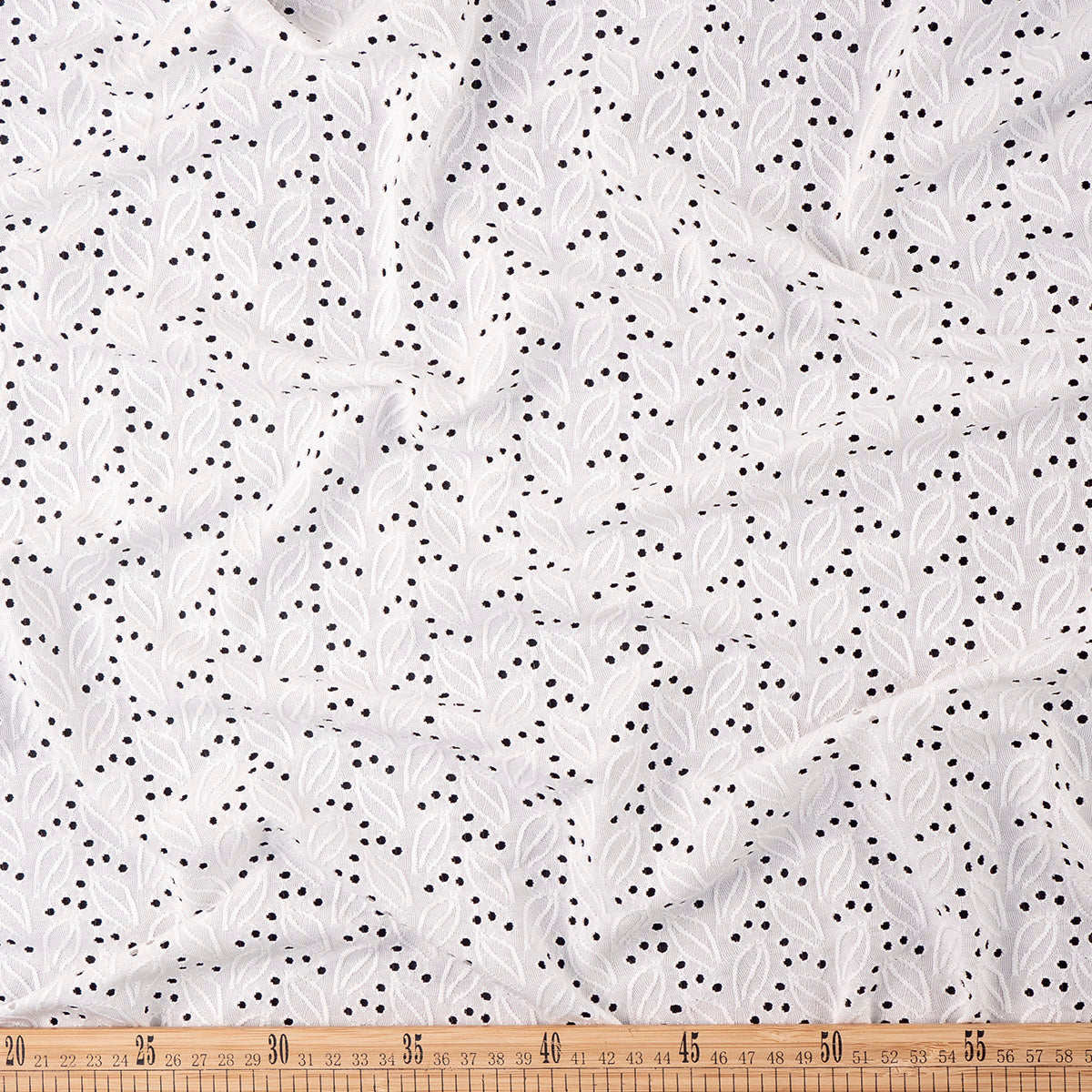 BRODERIE SPANDEX BLANCO BRILLANTE HOJAS