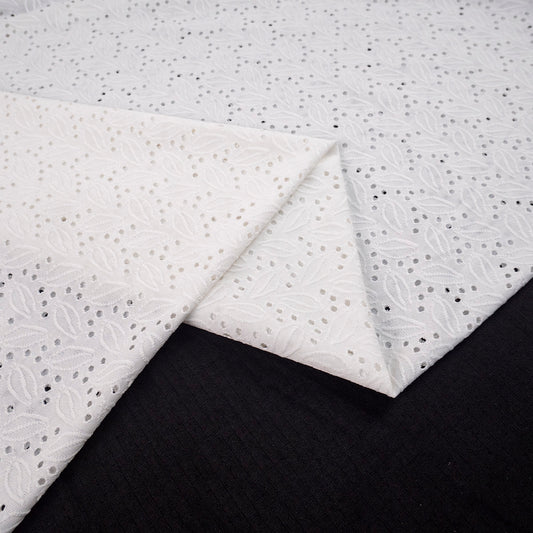 BRODERIE SPANDEX BLANCO BRILLANTE HOJAS