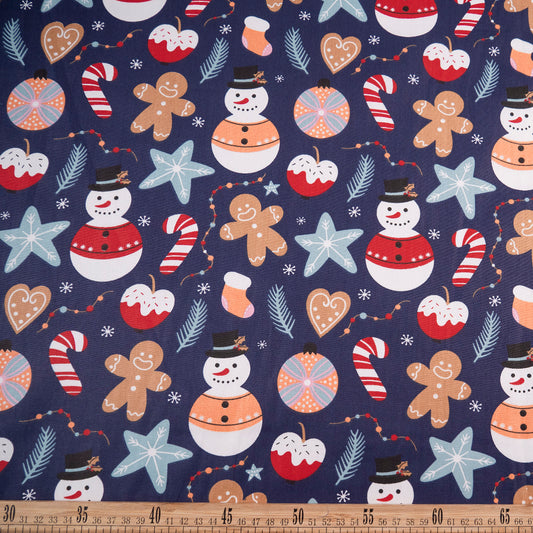 DRIL NAVIDAD AZUL VINTAGE MUÑECO DE NIEVE
