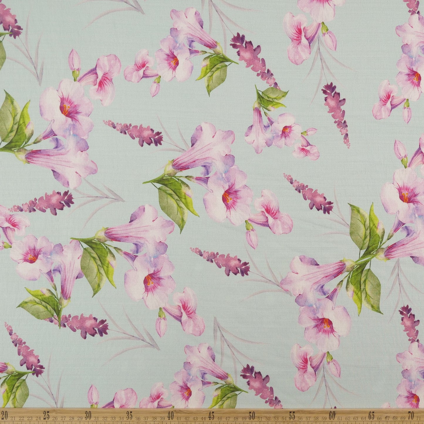 FIBRANA NYLON ESTAMPADO AZUL VISTA FLORAL TROMPETA ROSA