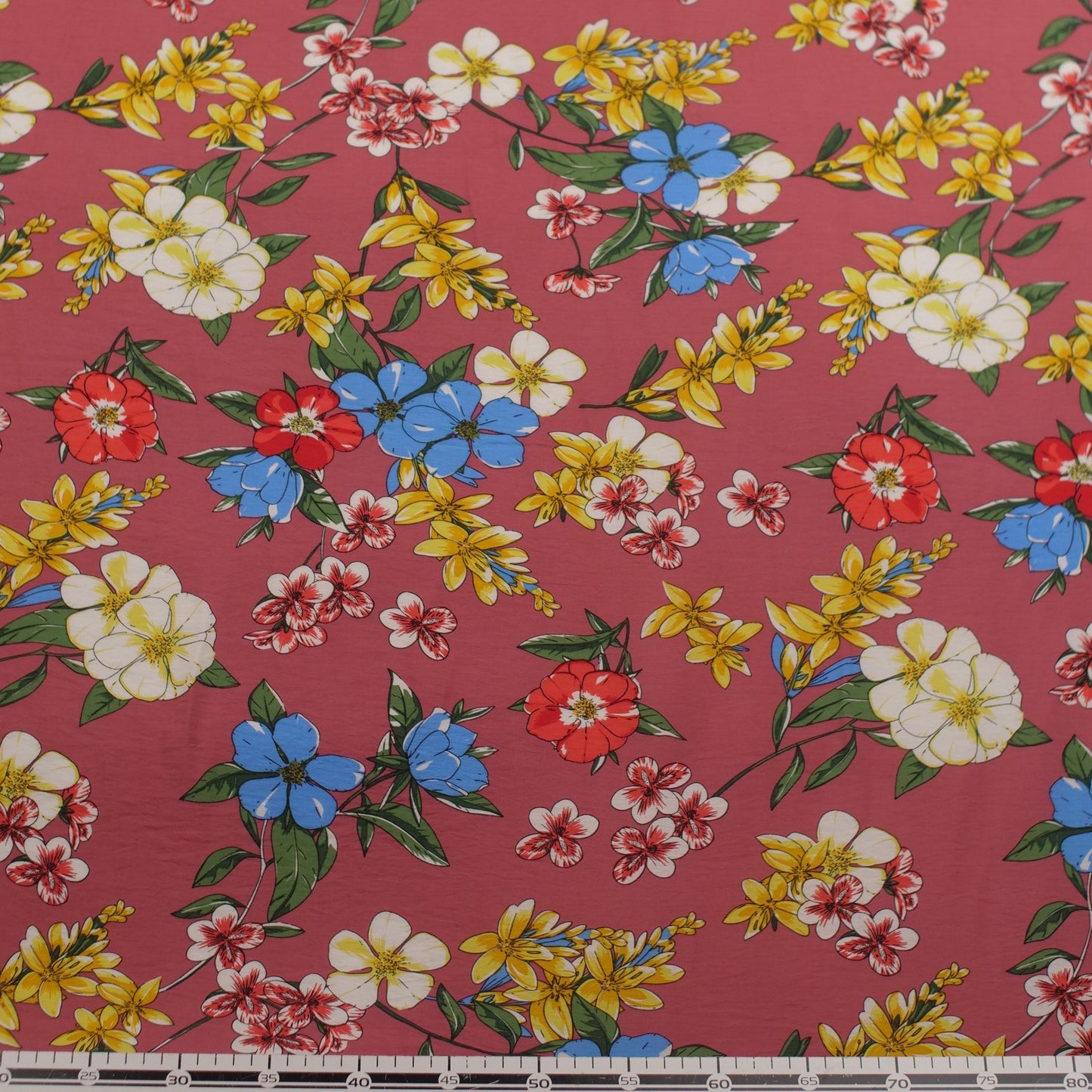 FIBRANA NYLON ESTAMPADO ROSA VIEJO CON FLORES COLORIDAS