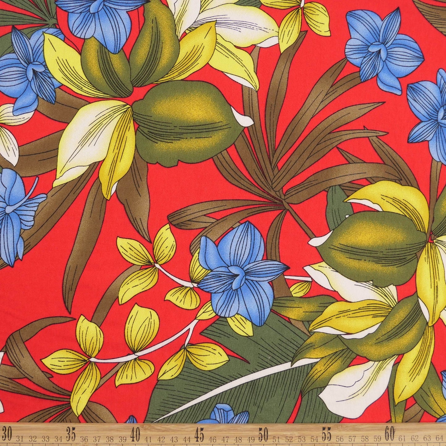 FIBRANA NYLON ESTAMPADO ROJO MARTE TROPICAL FLORAL CON HOJAS