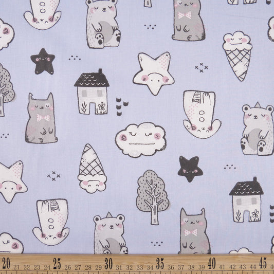 DRIL DACA ESTAMPADO CELESTE CIELO ESTETICA KAWAII