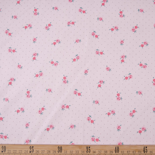 DRIL DACA ESTAMPADO ROSA PASTEL TAN CON ROSA PEQUENAS ROSA