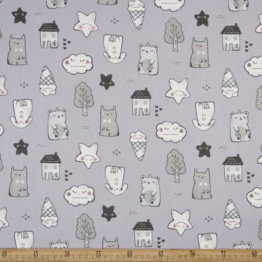 DRIL DACA ESTAMPADO GRIS IRON ESTETICA KAWAII