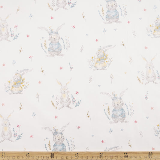 DRIL DACA ESTAMPADO BLANCO BRILLANTE CON CONEJOS