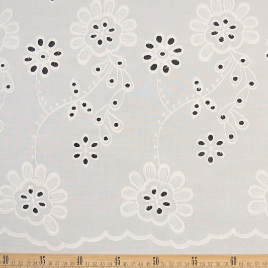 BRODERIE ESPANHOL BLANCO BRILLANTE CON FLORES GRANDES