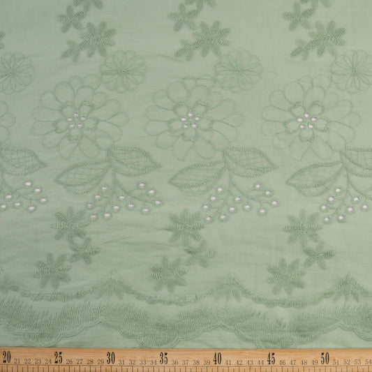BRODERIE ESPANHOL VERDE SECO CON FLORES Y HOJAS