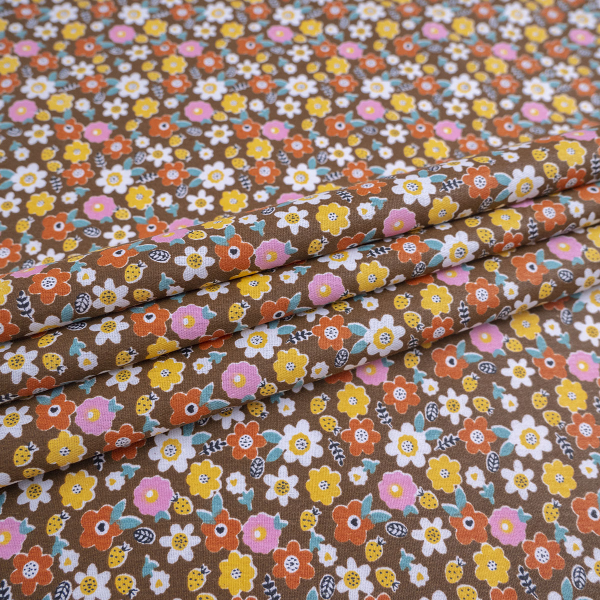 POPLIN DEEP ESTAMPADO MARRON CUERO FLORAL COLORIDO