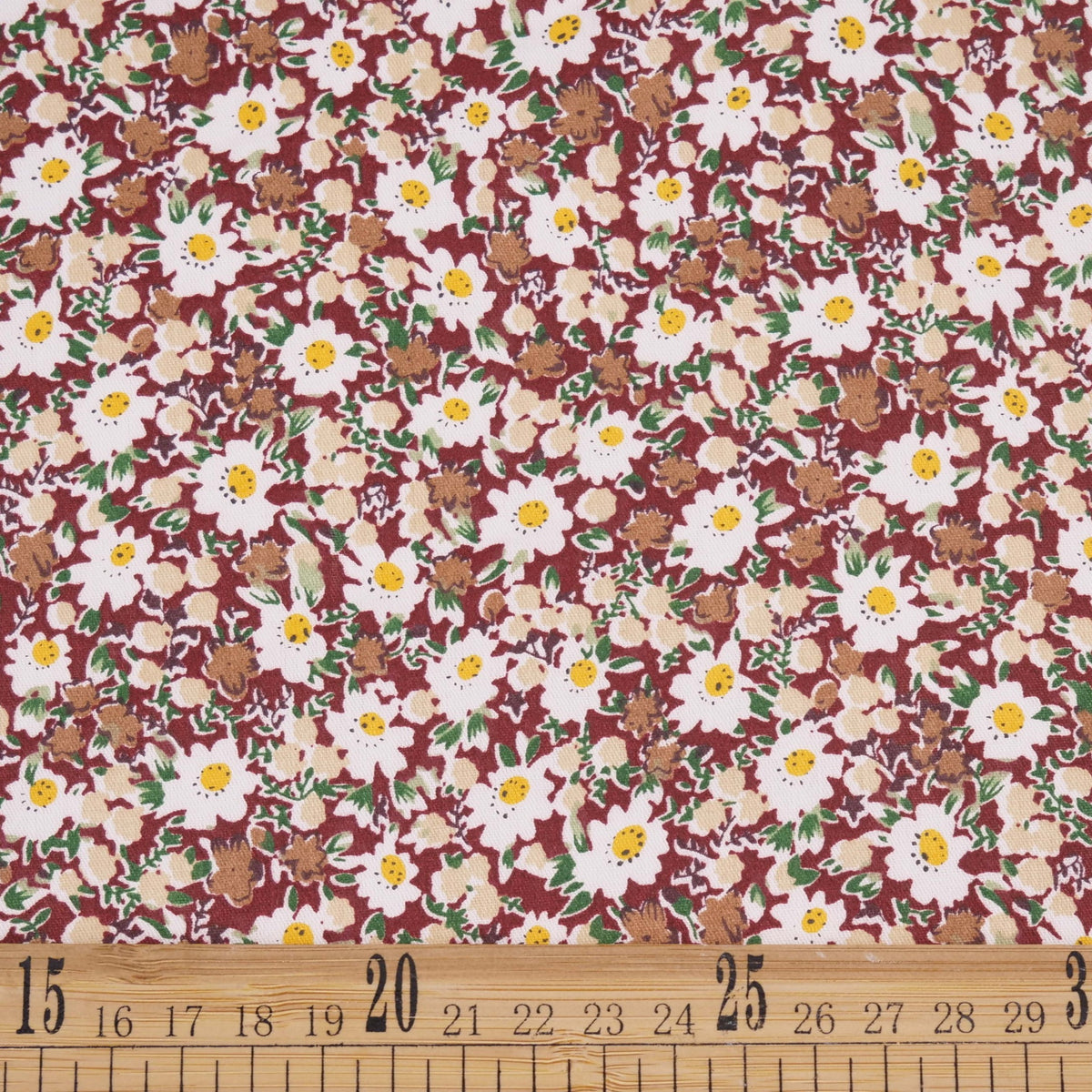 POPLIN DEEP ESTAMPADO BORDO PALO ROSA CON FLORES BLANCAS