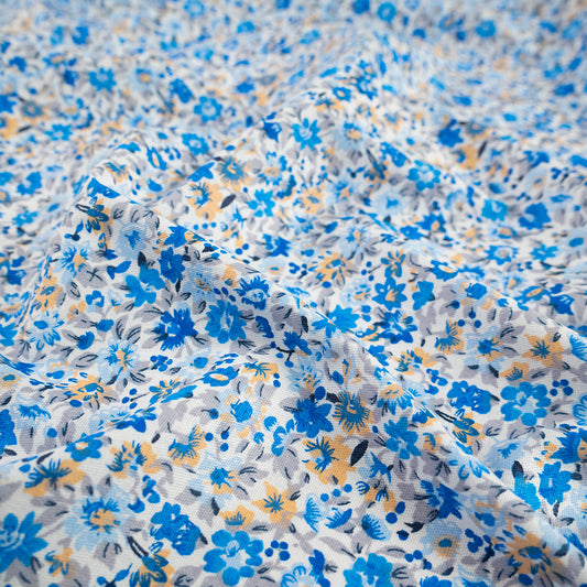 POPLIN DEEP ESTAMPADO BLANCO BRILLANTE FLORAL BLUE