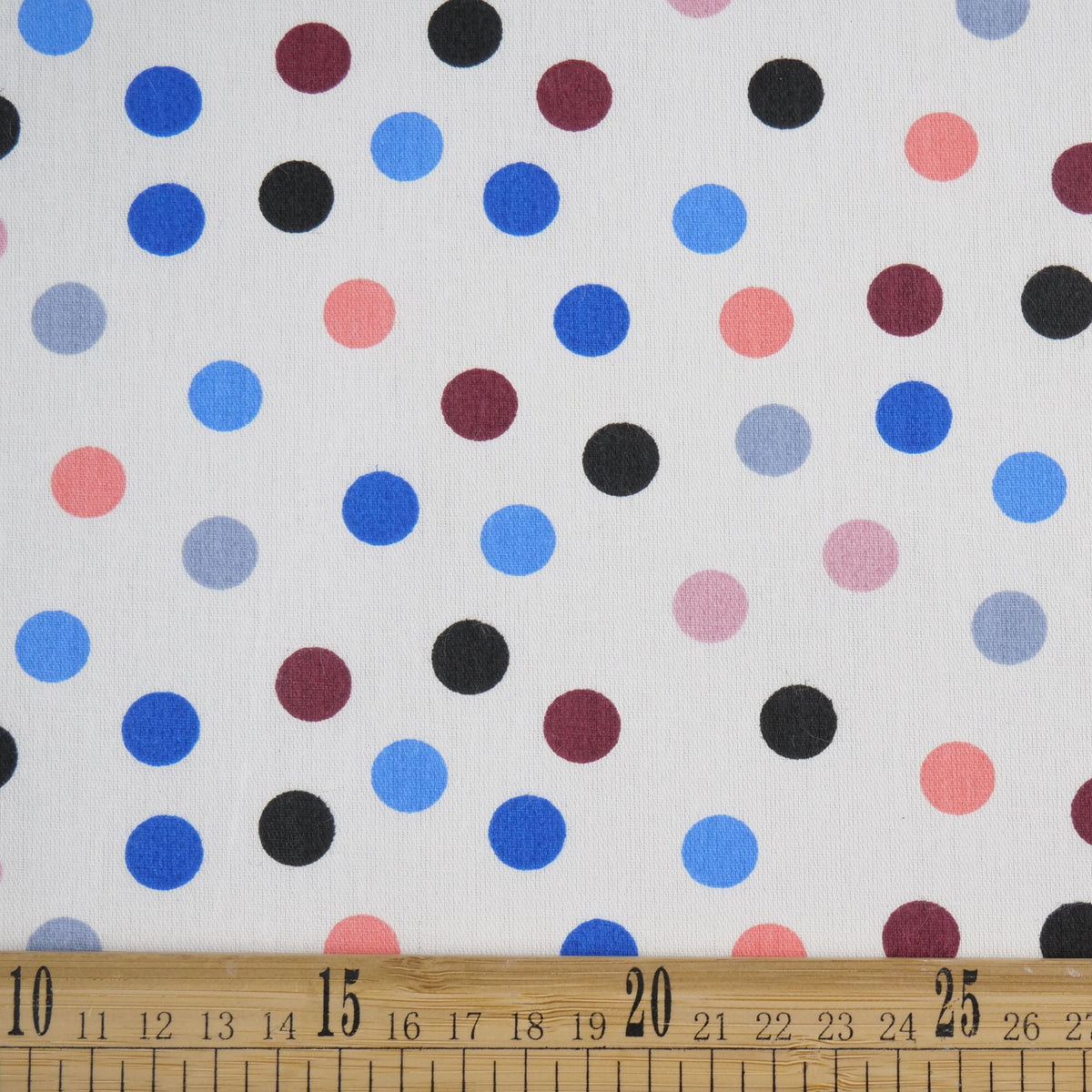 POPLIN DEEP ESTAMPADO BLANCO BRILLANTE LUNARES COLORIDOS