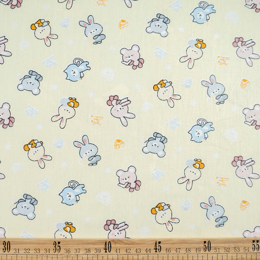 POPLIN DEEP ESTAMPADO AMARILLO ANTIGUO ANIMALES