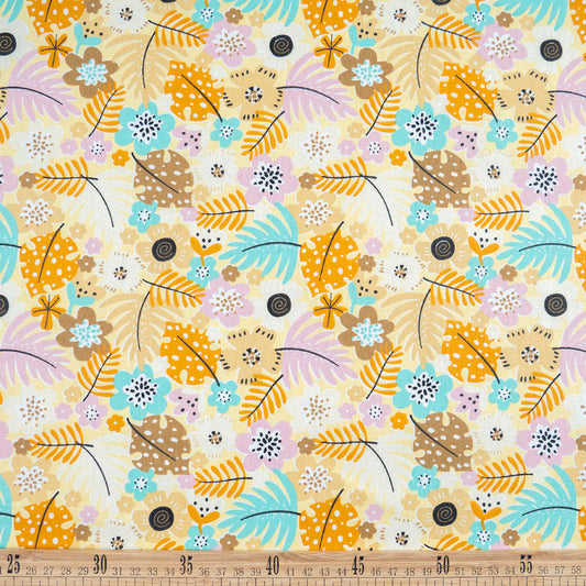 POPLIN DEEP ESTAMPADO AMARILLO PASTEL HOJAS Y FLORES
