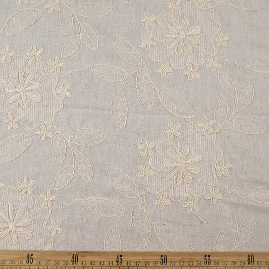 HILOS RUSTICO BORDADOS BLANCO PAPIRO CON FLORES Y HOJAS