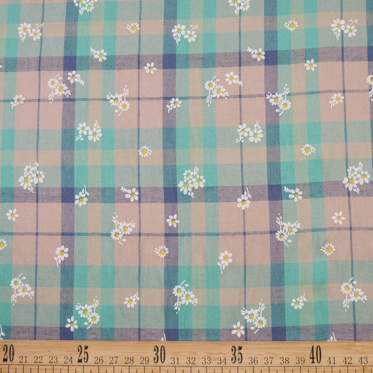 POPLIN CELINA AGUAMARINA MAUI CUADRILLE Y MARGARITAS