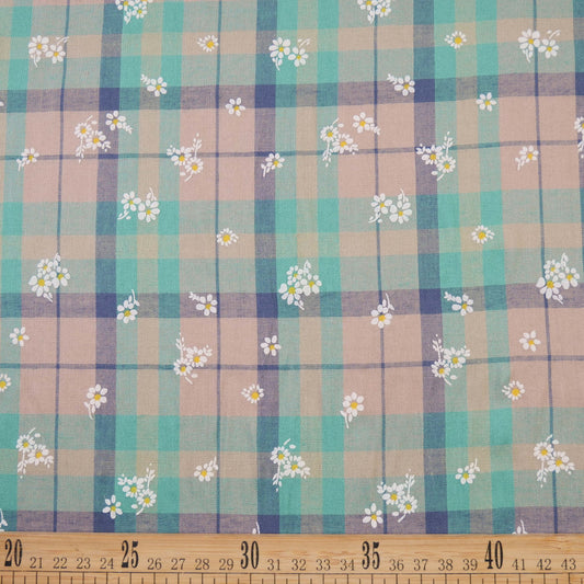 POPLIN CELINA AGUAMARINA MAUI CUADRILLE Y MARGARITAS