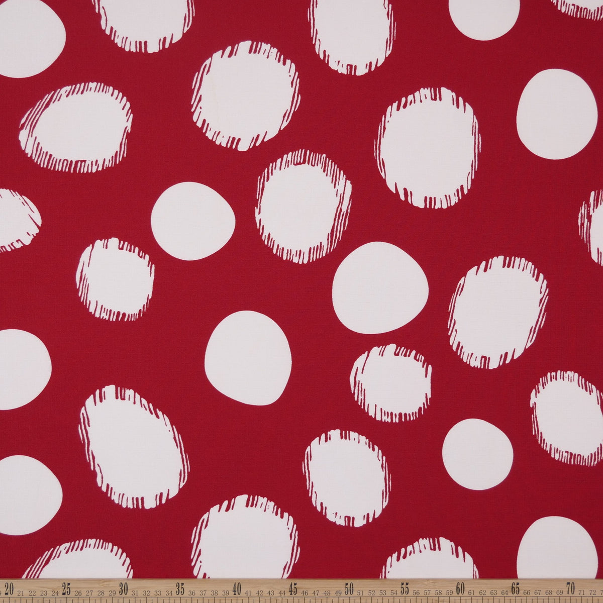 FIBRANA LINO ESTAMPADO ROJO CABERNET CIRCULO CON TRAZO IRREGULAR