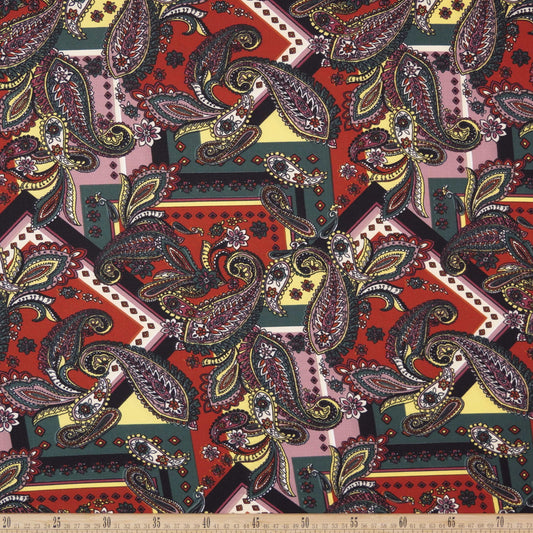 FIBRANA LINO ESTAMPADO VERDE OSCURO GEOMETRICO ARABESCO