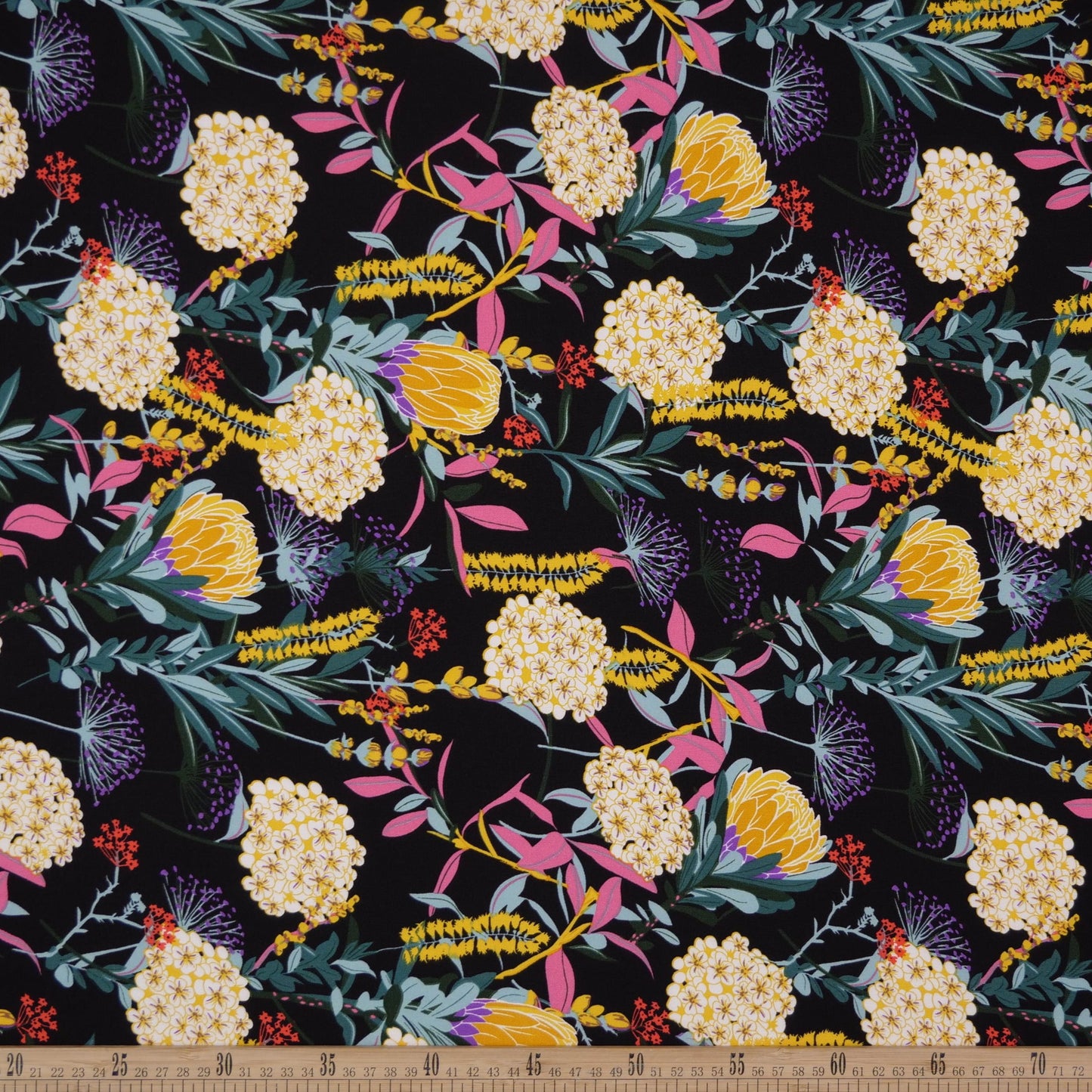 FIBRANA LINO ESTAMPADO NEGRO METEORITO FLORAL BOTANICO