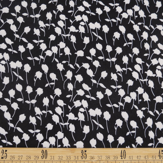 TWILL STRETCH ESTAMPADO NEGRO METEORITO FLORAL BLANCO